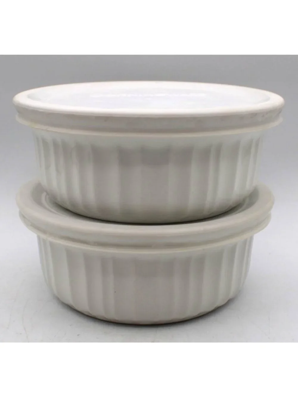 CorningWare French White 16oz Ramekins W/ Lids Stoneware Microwave and Oven Safe